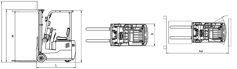 Size of 3 Wheel Mini Counterbalance Forklift Truck